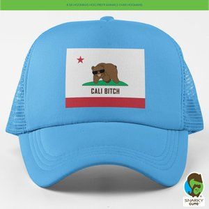 Cali B!tch California Bear Flag Foam Trucker Snapback Cap LIGHT BLUE